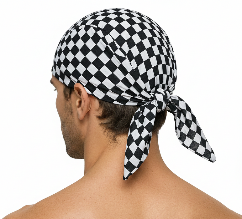 BANDANA Paisley 100% COTTON Head Wrap Durag Bandanna Summer Biker Scarf Mask - Chess Check
