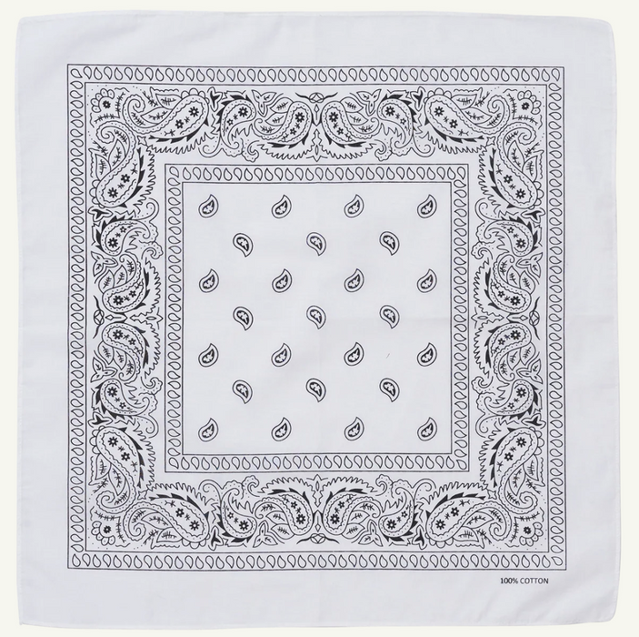 BANDANA Paisley 100% COTTON Head Wrap Durag Bandanna Summer Biker Scarf Mask - White
