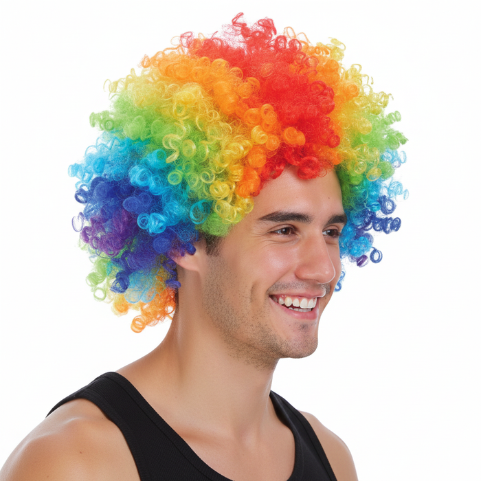 Mens DELUXE AFRO WIG Curly Hair Costume Party LGBTQ Disco 70s 80s Pride - Rainbow