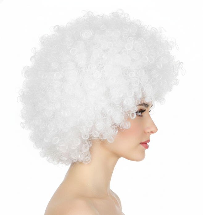 Mens DELUXE AFRO WIG Curly Hair Costume Party Fancy Disco 70s 80s Dress Up - White