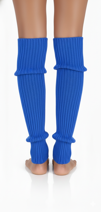 Pair of Womens Leg Warmers Disco Winter Knit Dance Party Crochet Legging Socks Costume - Blue