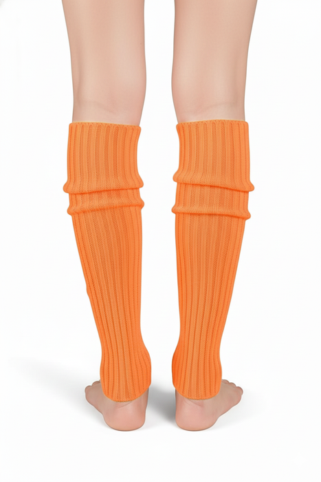 Pair of Womens Leg Warmers Disco Winter Knit Dance Party Crochet Legging Socks Costume - Orange