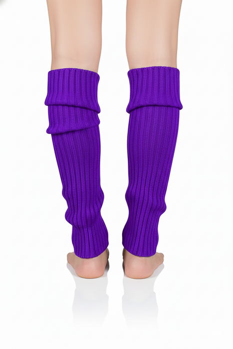 Pair of Womens Leg Warmers Disco Winter Knit Dance Party Crochet Legging Socks Costume - Purple