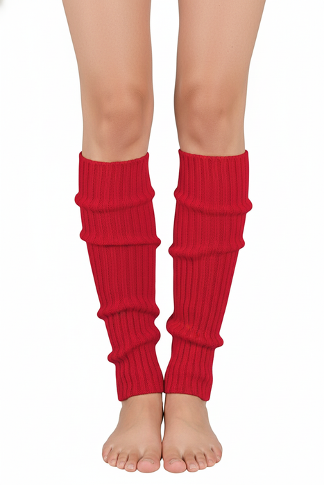 Pair of Womens Leg Warmers Disco Winter Knit Dance Party Crochet Legging Socks Costume - Red