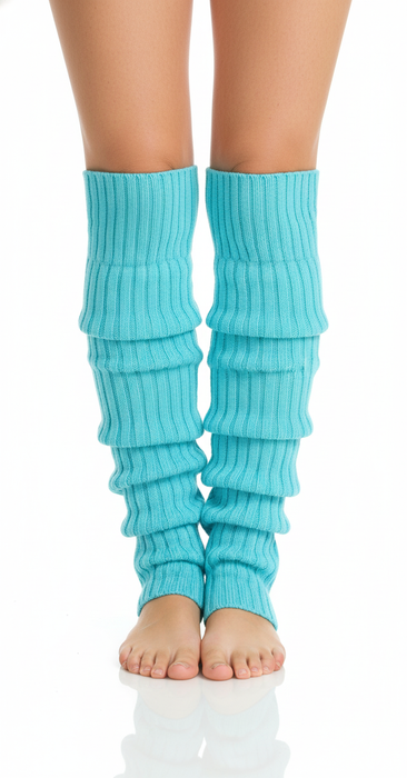 Pair of Womens Leg Warmers Disco Winter Knit Dance Party Crochet Legging Socks Costume - Sky Blue