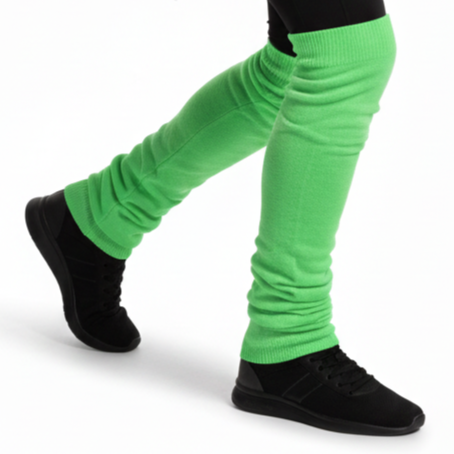 LEG WARMERS Knitted Womens Neon Party Knit Ankle Fluro Dance Costume 80s Pair - Fluro Green