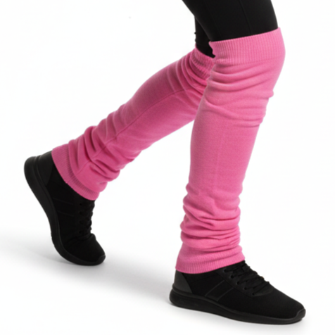 LEG WARMERS Knitted Womens Neon Party Knit Ankle Fluro Dance Costume 80s Pair - Light Pink