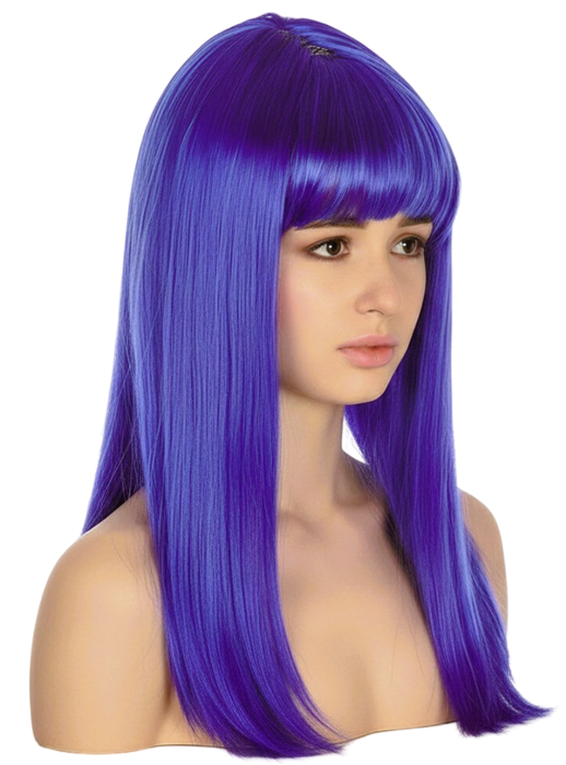 LONG WIG Straight Party Hair Costume Fringe Cosplay Fancy Dress 70cm Womens - Blue (22458)