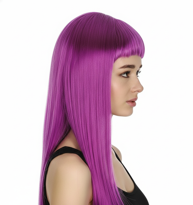 LONG WIG Straight Party Hair Costume Fringe Cosplay Fancy Dress 70cm Womens - Fuchsia (22455)