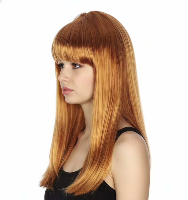 LONG WIG Straight Party Hair Costume Fringe Cosplay Fancy Dress 70cm Womens - Golden Brown (22463)