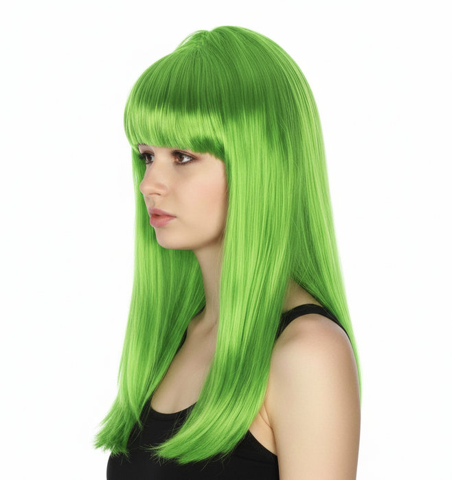 LONG WIG Straight Party Hair Costume Fringe Cosplay Fancy Dress 70cm Womens - Green (22460)