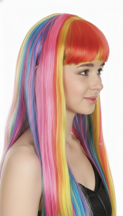 LONG WIG Straight Party Hair Costume Fringe Cosplay Fancy Dress 70cm Womens - Rainbow (22468)