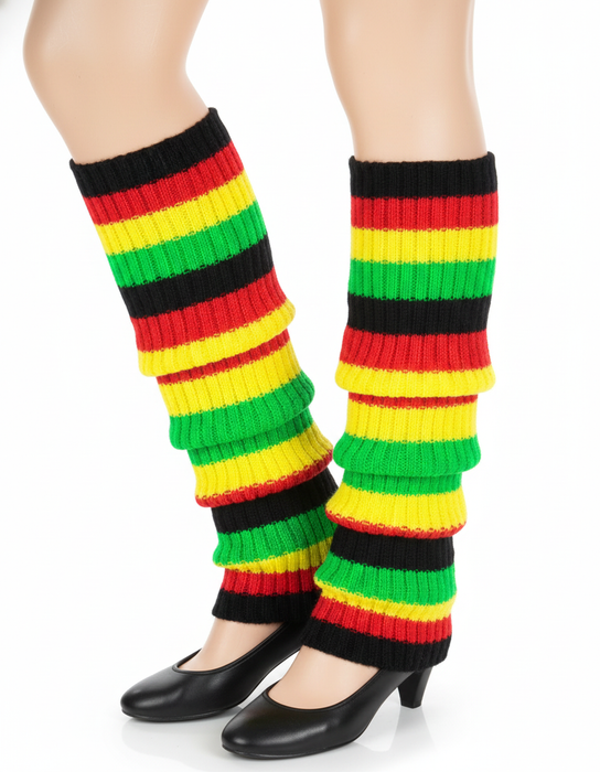 RAINBOW LEG WARMERS High Knitted Womens Neon Party Knit Ankle Socks 80s Dance - Indigenous Colours