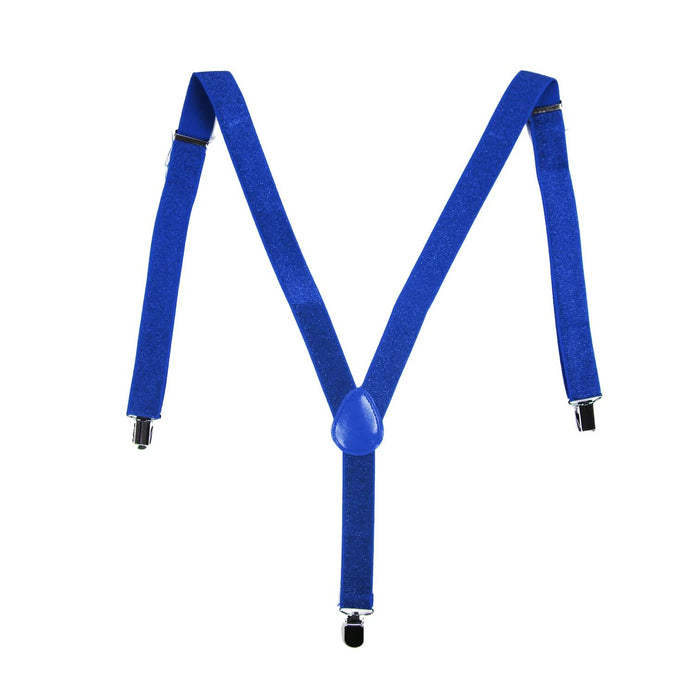 Mens Suspenders Braces Adjustable Strong Clip On Elastic Formal Wedding Slim - Blue (Glitter)