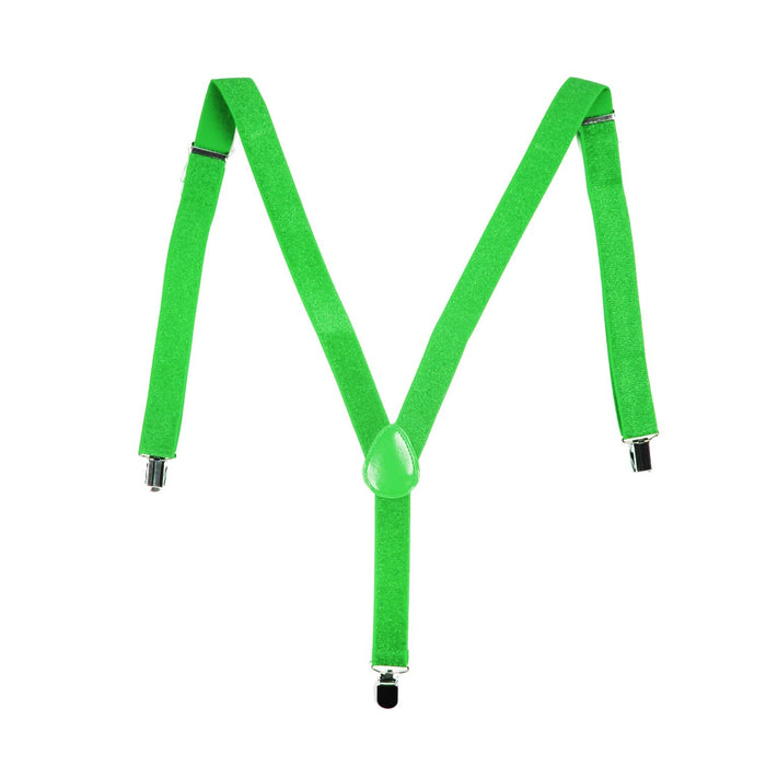 Mens Suspenders Braces Adjustable Strong Clip On Elastic Formal Wedding Slim - Green (Glitter)