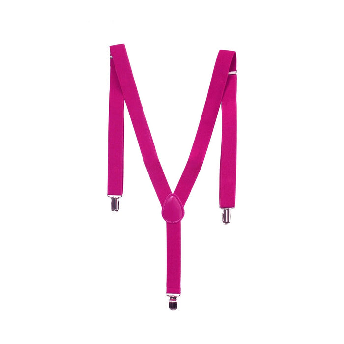 Mens Suspenders Braces Adjustable Strong Clip On Elastic Formal Wedding Slim - Pink
