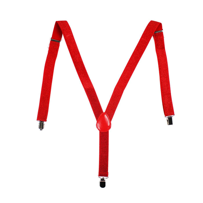 Mens Suspenders Braces Adjustable Strong Clip On Elastic Formal Wedding Slim - Red (Glitter)