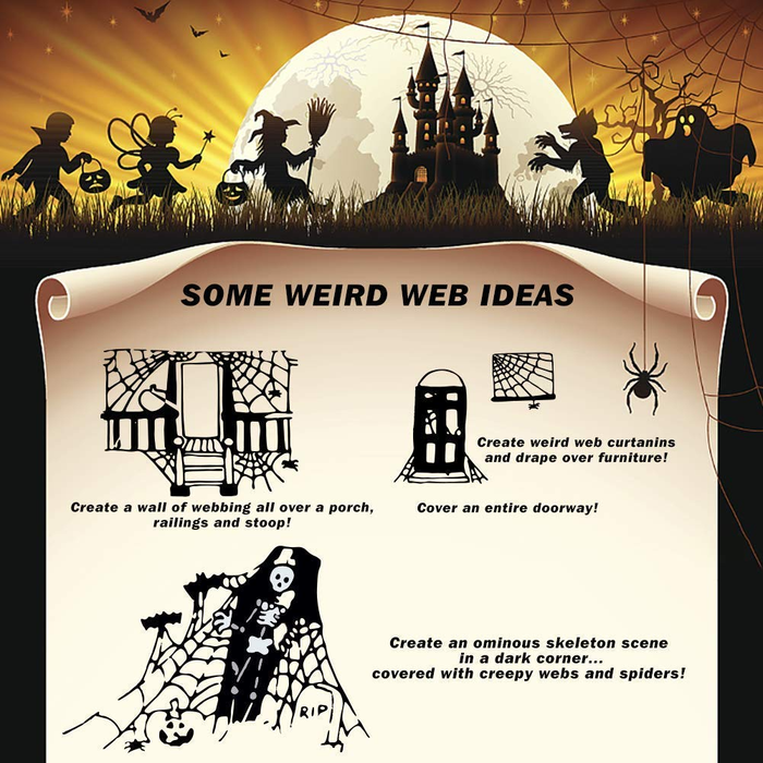 HALLOWEEN STRETCHABLE SPIDER WEB Spooky Decoration with Spiders Party Decor Ghost