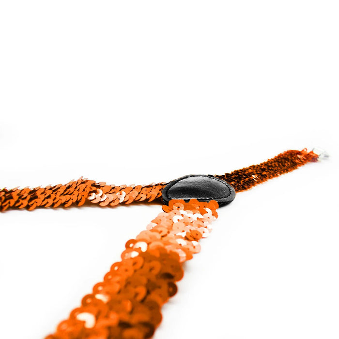 SEQUIN SUSPENDERS Unisex Adjustable Braces Clip On Elastic Y-Back  - Orange