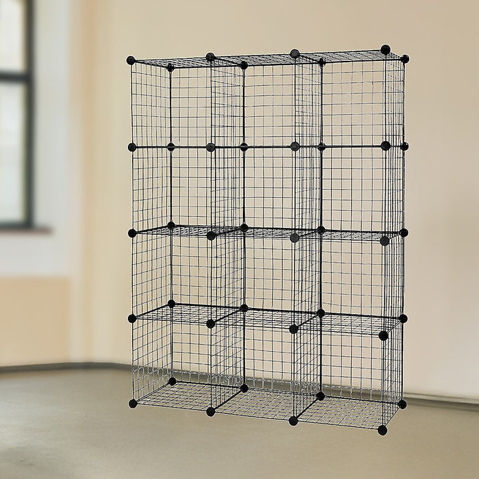 12 Cube Wire Grid Organiser Bookcase Storage Cabinet Wardrobe Closet Black