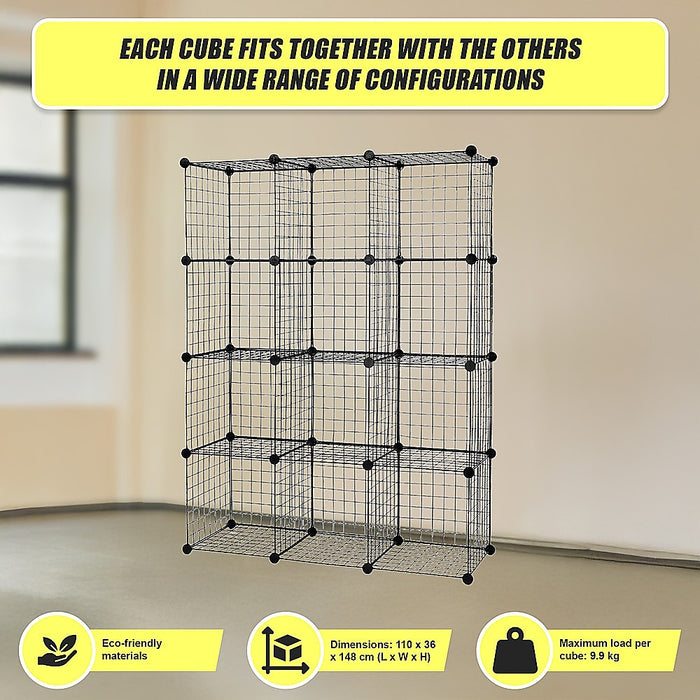 12 Cube Wire Grid Organiser Bookcase Storage Cabinet Wardrobe Closet Black