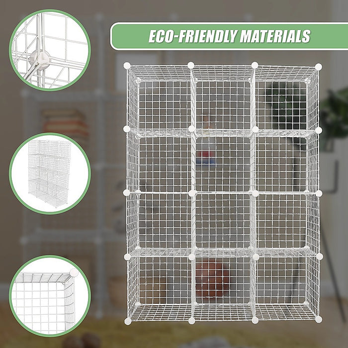 12 Cube Wire Grid Organiser Bookcase Storage Cabinet Wardrobe Closet White