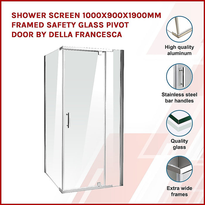 Shower Screen 1000x900x1900mm Framed Safety Glass Pivot Door By Della FrancescaHigh Quality