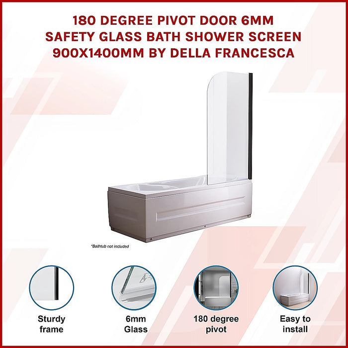 180 Degree Pivot Door 6mm Safety Glass Bath Shower Screen 900x1400mm By Della Francesca