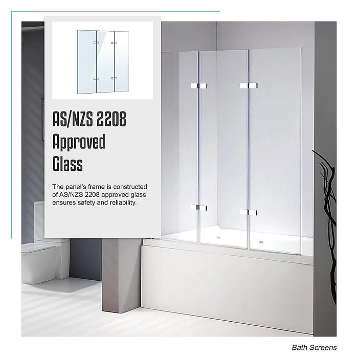 3 Fold Chrome Folding Bath Shower Screen Door Panel 1300mm x 1400mmHigh Quality
