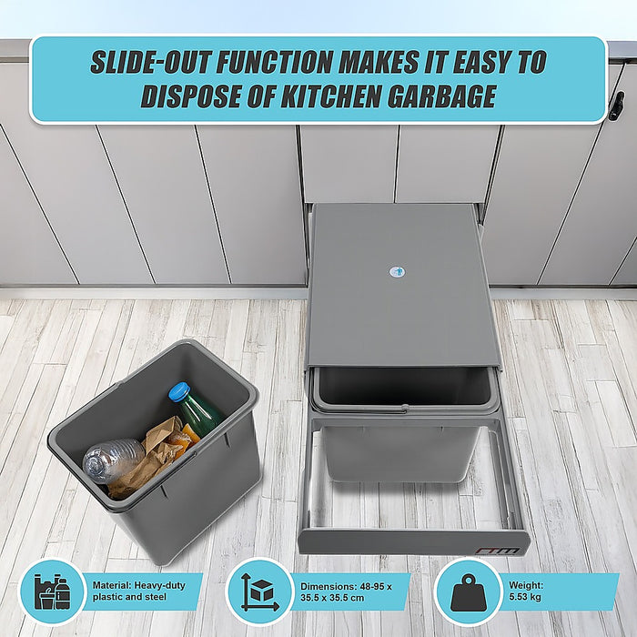2x 15L Pull Out Trash Bin Dual Kitchen Garbage Waste Basket Cabinet Bin