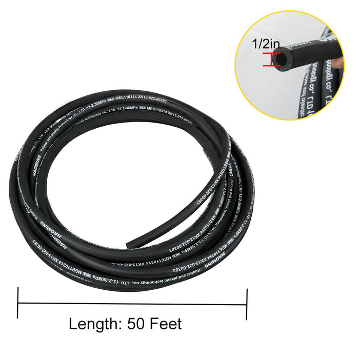 Hydraulic Hose 15m Rubber Hydraulic Hoses with 2 High-Tensile Steel Wire Braid, Inner Diameter 1/2 Inch, 5000 PSI Max, Bulk Hydraulic Hose -40 °F to 250 °F, Hydraulic Oil Flexible Hose