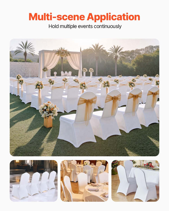 VEVOR Stretch Spandex Folding Chair Covers, Universal Fitted Chair Cover, Removable Washable Protective Slipcovers, for Wedding, Holiday, Banquet, Party, Celebration, Dining (100PCS White)
