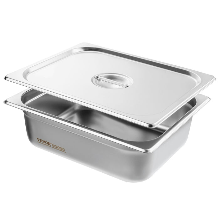 VEVOR 8 Pack Hotel Pans, 1/2 Size Anti-Jam Steam Pan with Lid, 0.8mm Thick Stainless Steel Steam Table Pan, 4-Inch Deep Commercial Table Pan, Catering Storage Food Pan, for Industrial & Scientific