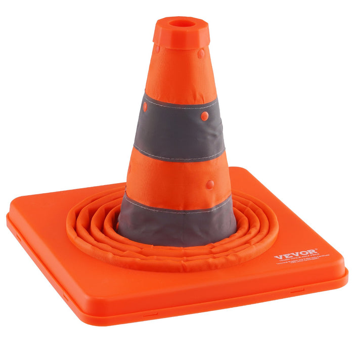 VEVOR Safety Cones, 4 Pack 18 inch Collapsible Traffic Cones, Construction Cones with Reflective Collars, Wide Base and A Storage Bag, for Traffic Control, Driving Training, Parking Lots
