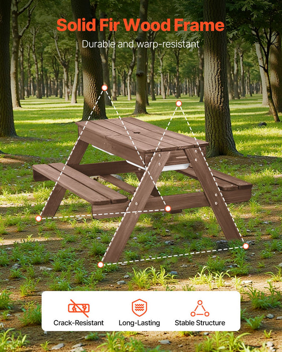 VEVOR Picnic Table Wooden Tables and Bench Set Umbrella Garden Indoor Outdoor