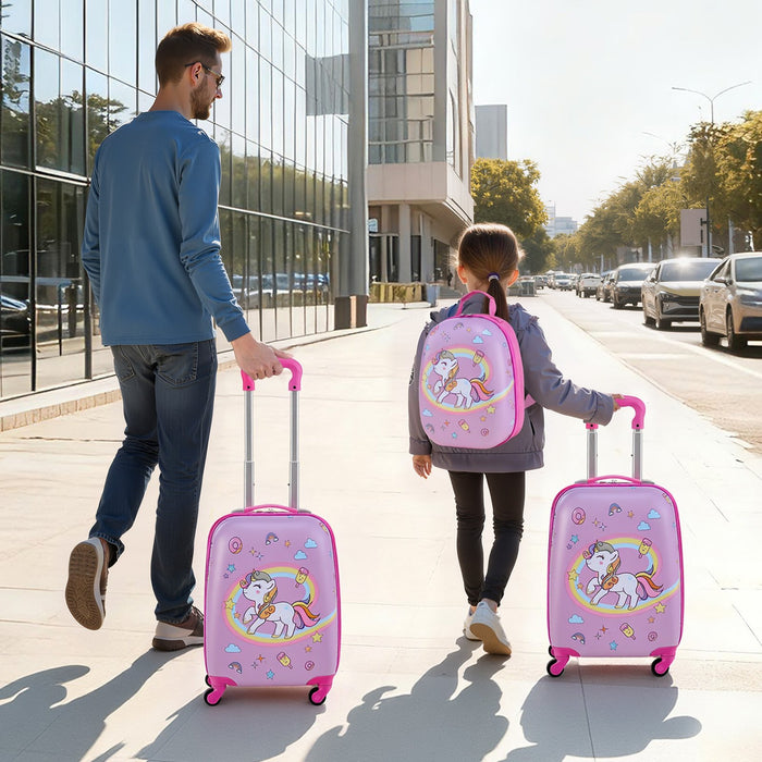 VEVOR Kids Luggage Set, 2 Piece, 45.7 cm Hardside Rolling Wheels Suitcase with Hard-Shell Backpack, Unicorn Kids Carry on Luggage Set, Holiday Birthday Present for Girls & Boys, Airline Approved