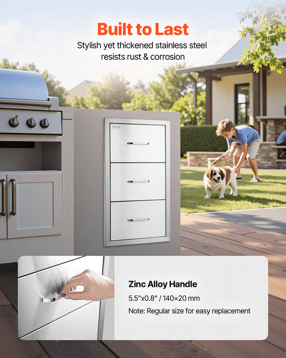 Flush triple access drawer raised style height triple drawer, 76 x 43 cm,stainless steel