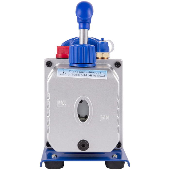 VEVOR 3CFM 84 L/M 1-Stage, Refrigerant Vacuum Pump Refrigeration Gauges A/C Air Conditioning 1440 RPM 1/4 HP, 3 pcs hoses 800 PSI Refrigeration Gauges