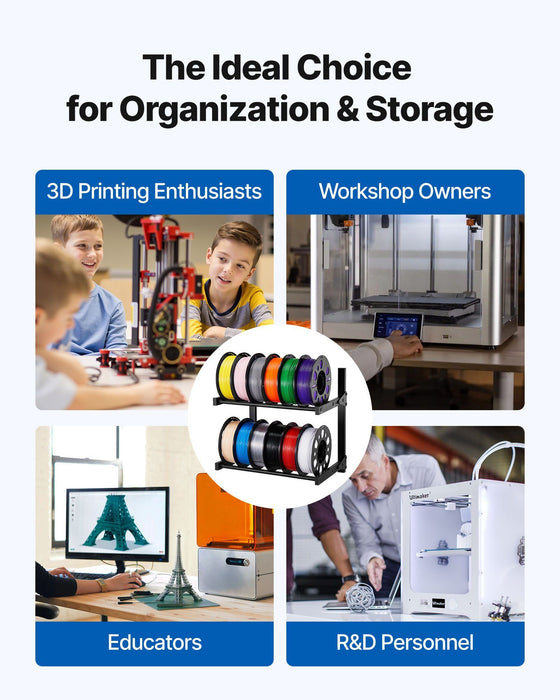 Wall Mount Printer Filament Storage Rack, 2-Tier Wall Bracket Storage Shelf, Rolling Filament Spool Holders Racks with Wheels, Filaments Organzied for 3D Printing Studio, Workshop (Shelf Only)
