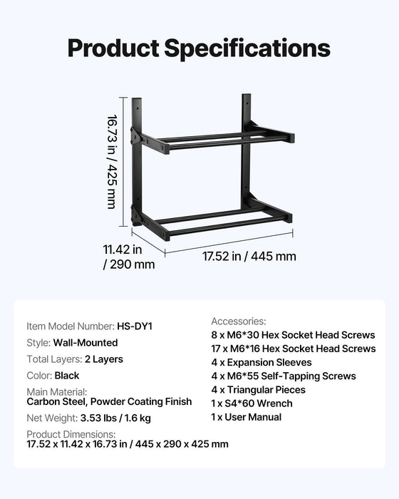 Wall Mount Printer Filament Storage Rack, 2-Tier Wall Bracket Storage Shelf, Rolling Filament Spool Holders Racks with Wheels, Filaments Organzied for 3D Printing Studio, Workshop (Shelf Only)