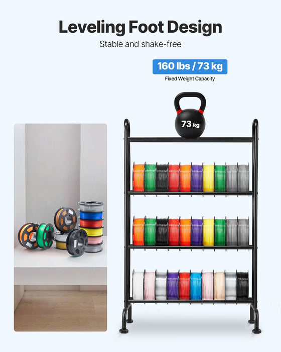 VEVOR 3D Printer Filament Storage Rack, 4 Tier Heavy Duty Storage Shelf, Rolling Filament Spool Holders Racks with Wheels, Filaments Organzied for 3D Printing Station, Office, Workshop (Shelf Only)