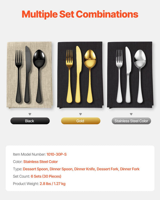 30-Piece Silverware Set, Food-Grade Stainless Steel Flatware Utensils, Mirror Finished Cutlery Set, Dishwasher Safe Eating Tableware for Kitchen Home, Service for 6, Include Knife Fork Spoon
