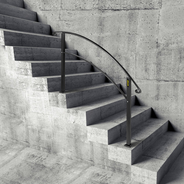 VEVOR 4-Step Handrail Fits 1 or 4 Steps Matte Black Stair Rail Wrought Iron Handrail with Installation Kit Hand Rails for Outdoor Steps