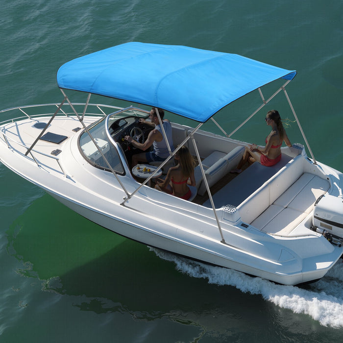 VEVOR 4 Bow Boat Bimini Tops, 600D Polyester Canopy, Waterproof & Sun Protection Boat Awning Canopy with Storage Bag, Bimini Top Replacement, 96"Lx(91"-96")W, Pacific Blue (Support Frame Not Included)