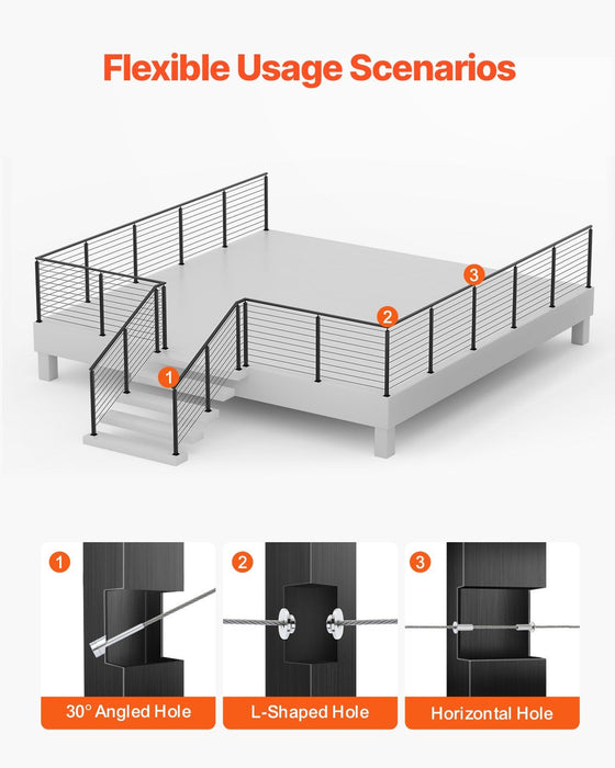 4-Pack Cable Railing Post, 914x25x50 mm Horizontal-Hole Deck Railing Post with Pre-Drilled Holes, Stainless Steel Cable Rail Post with Horizontal & Curved Bracket, Black, 4JZLGZXHS914UUOI6001V0