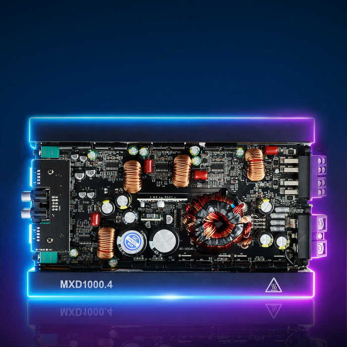 Car Audio Amplifier, 4-Channel Bridgeable Car Amplifier, Multichannel Class D Stereo Amp, Max. 4 x 500W at 4 Ohms / 4 x 1000W at 2 Ohms, High Output, for SUVs, Pickups, and Off-Road Vehicles