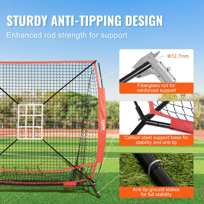5x5 Baseball Softball Practice Net, Portable Baseball Training Net for Hitting Batting Catching Pitching, Backstop Baseball Equipment with Bow Frame, Carry Bag, Strike Zone, Ball, Batting Tee