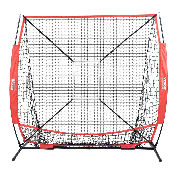 5x5 Baseball Softball Practice Net, Portable Baseball Training Net for Hitting Batting Catching Pitching, Backstop Baseball Equipment with Bow Frame, Carry Bag, Strike Zone, Ball, Batting Tee