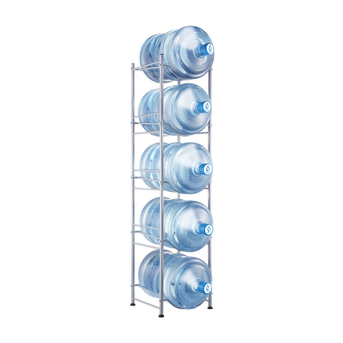 VEVOR 5 Tiers Water Jug Holder, 5 Gallon Water Bottle Holder, Single Row Water Bottle Rack for 5 Bottles, Heavy Duty Water Jug Rack for Kitchen, Office, Living Room, Silver