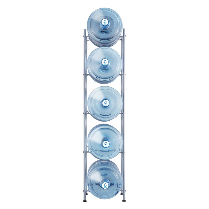 VEVOR 5 Tiers Water Jug Holder, 5 Gallon Water Bottle Holder, Single Row Water Bottle Rack for 5 Bottles, Heavy Duty Water Jug Rack for Kitchen, Office, Living Room, Silver